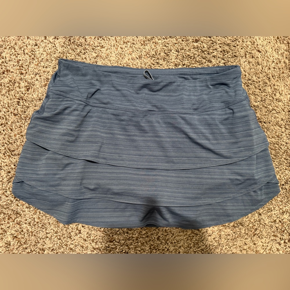 Athleta Skort Womens large Blue Striped Swagger Rah Rah Ruffle Tennis Running